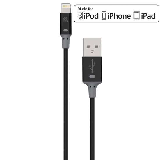 Scosche 3 Ft. Charge and Sync Cable for Lightning USB Devices - Black - Click Image to Close