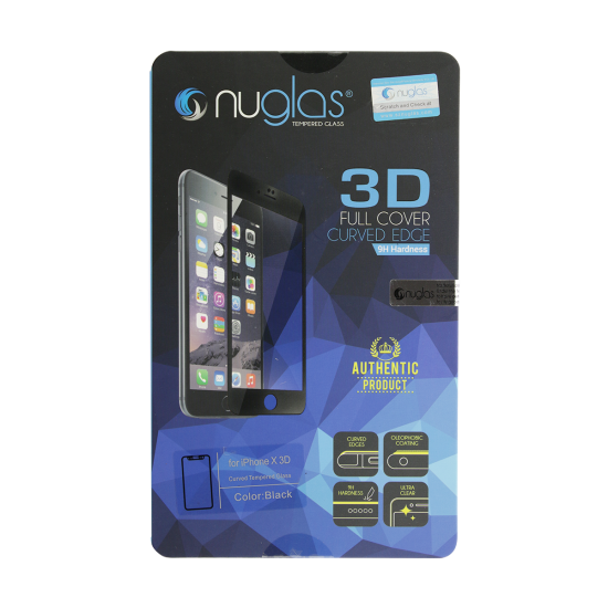 NuGlas Tempered Glass Screen Protector for iPhone X (3D) - Black - Click Image to Close
