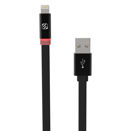 Scosche flatOUT LED 6ft. Charge and Sync Cable for Lightning Devices - Black - Click Image to Close