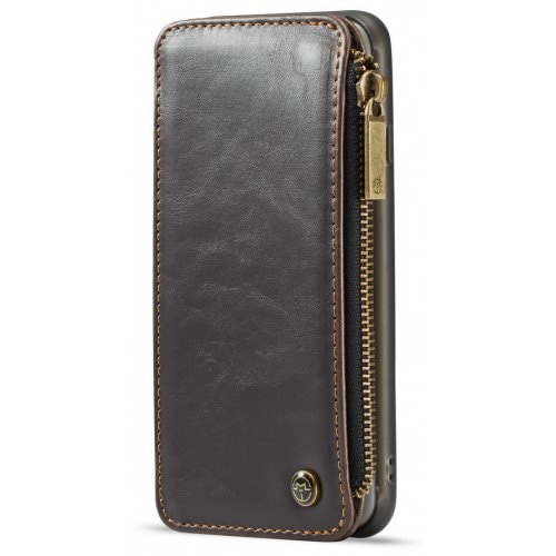 CaseMe Dachable 2 in 1 Business Zipper Leather Wallet Cover for iPhone 12 Pro - 6 - BROWN - Click Image to Close