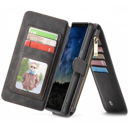 CaseMe PC + TPU Multifunctional 2-in-1 Card Slot Wallet Protective Phone Case Cover for Samsung Galaxy Note 9 - BLACK - Click Image to Close