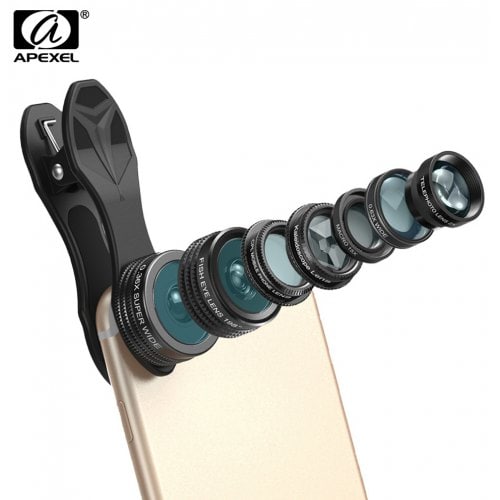 Apexel APL - DG7 7 in 1 Clip External Phone Camera Lens Kit - BLACK - Click Image to Close