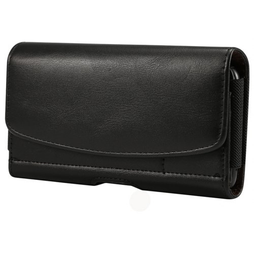 Horizontal PU Leather Case Belt Clip Bag 5.2 Inch Phone Cover with Card Holder - BLACK - Click Image to Close