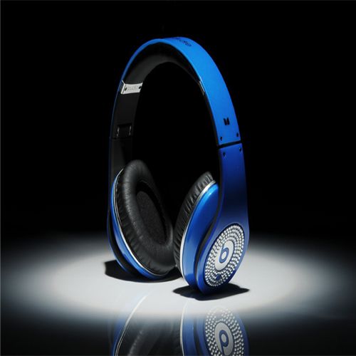 Beats By Dre Studio High Definition Powered Isolation Headphones Blue With White Diamond - Click Image to Close