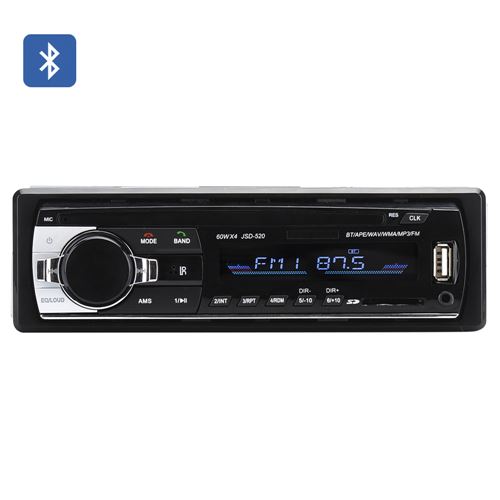One DIN Bluetooth Car Stereo - 4x 60W Speaker Support, Front Aux In, USB + SD Card Slot, MP3, WAV, WMA, FM Tuner - Click Image to Close