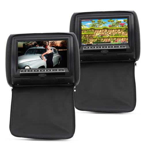 9 Inch Car Headrest Monitor with DVD Player (Pair) - 800x480 Resolution, Built-in Speaker, Built-in Wireless Game Function - Click Image to Close
