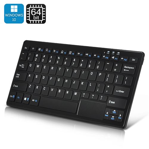 72 Key Keyboard PC - Windows 10, Intel Bay Trail CPU, 2GB RAM, 32GB Memory, 1TB HDD Support, Bluetooth (Black) - Click Image to Close