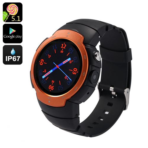 Android Phone Watch "Z9" - Android 11.0, Google Play, IP67, GSM + 3G, 5MP Camera, GPS Support, Heart Rate Monitor (Orange) - Click Image to Close