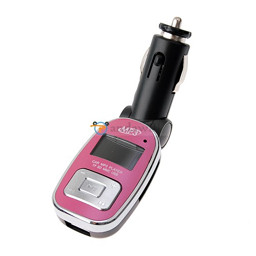 Car MP3 Player FM Transmitter with Remote Control Support USB Disk SD/MMC Card Pink Color With Sliver Line - Click Image to Close