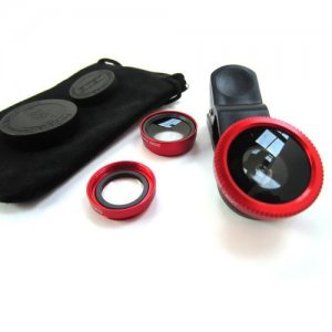 3 in 1 Mobile Phone Camera Lens Kit 180 Degree Fish Eye Lens + 2 in 1 Micro Lens + Wide Angle Lens Red - RED