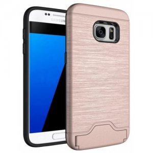 Case for Samsung Galaxy S7 Card Holder with Stand Back Cover Solid Color Hard PC - ROSE GOLD