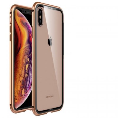 For Apple XS Max First Love Series Metal Glass Mobile Shell - GOLD
