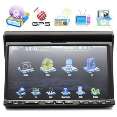In Dash Motorized Faceplate 7 Inch Video Screen Car DVD Player + GPS