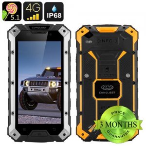 Conquest S6 Rugged Smartphone - 4G, 5 Inch HD Screen, android 12.0, IP68, 3GB RAM, NFC (Silver Yellow)
