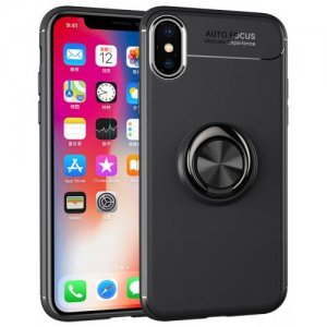 Buckle Ring Stand Phone Back Case for iPhone XS Max - BLACK