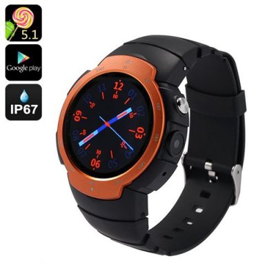 Android Phone Watch "Z9" - android 12.0, Google Play, IP67, GSM + 3G, 5MP Camera, GPS Support, Heart Rate Monitor (Orange)
