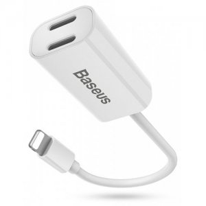 Baseus L36 Double 8 Pin Audio Adapter for iPhone 12 - 12 Pro Max - WHITE
