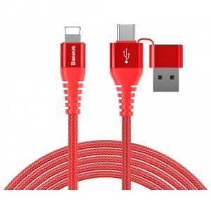 Baseus 3A Dual Output Charging Data Cable for iPhone - RED