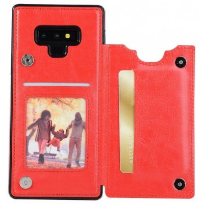 Card Holder with Stand Back Cover Solid PU Leather Case for Samsung Note 9 - RED