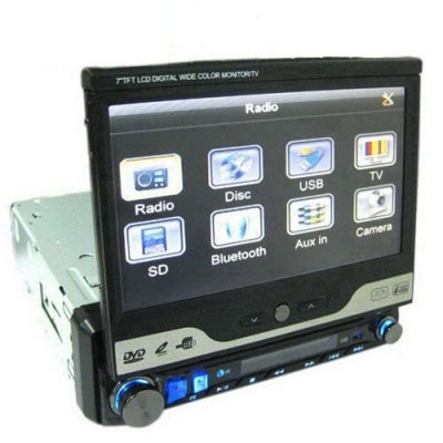 7 Inch Touch Screen One DIN In-dash Motorized DVD Player - TV + FM