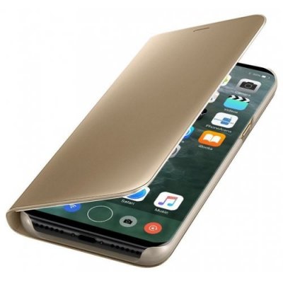 PU Leather Smart Clear View Flip Cover with Kickstand for iPhone 12 - 8 - GOLDEN