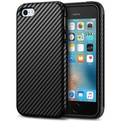 Carbon Fiber Leather Design Cover Case iPhone SE-5S-5 (Black) - BLACK