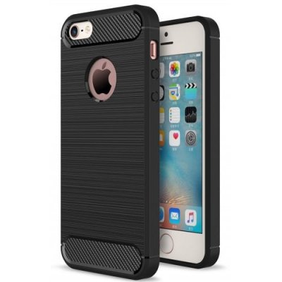 ASLING Carbon Fiber TPU Soft Case Cover for iPhone 5 - 5S - SE - BLACK