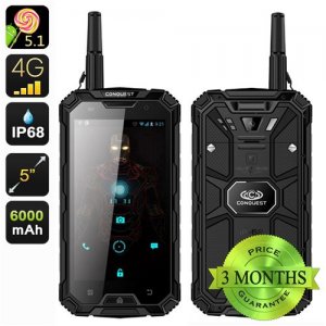 Conquest S8 Pro Rugged Smartphone - 5 Inch Screen, IP68, 4G, GPS, Compass, GPS, IR, Walkie Talkie, 13MP Camera (Black)