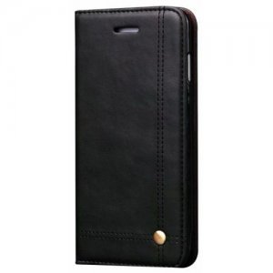 for Samsung S9 Case Genuine Leather Flip Magnetic Card Slots Holder Kick Stand - BLACK