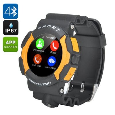No.1 A10 Sports Smart Watch - IP67, Bluetooth 4.0, Heart Rate Sensor, Pedometer, SMS, Call Answer, Notifications (Yellow)