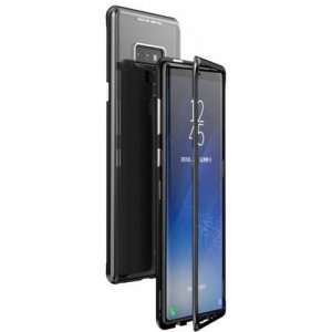 Magnetic Adsorption Metal Tempered Glass Cell Phone Cover for Samsung Note 9 - BLACK