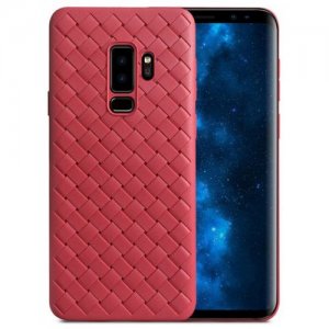 Super Soft Phone Case for Samsung Galaxy S9 Plus Luxury Grid Weaving Cover - RED