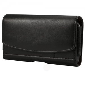 Black Holster Leather Belt Clip Phone Pouch Bag Case 5.5 Inch Card Holder Cover - BLACK